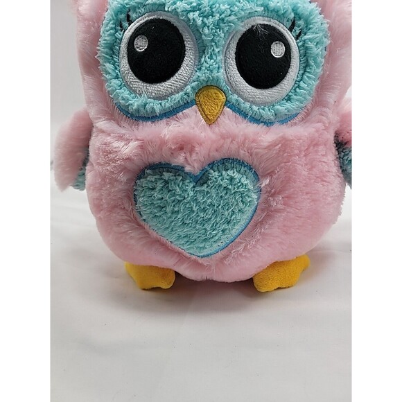 8" FAB.NY pink, turqois & yellow plush owl bank - Picture 15 of 15